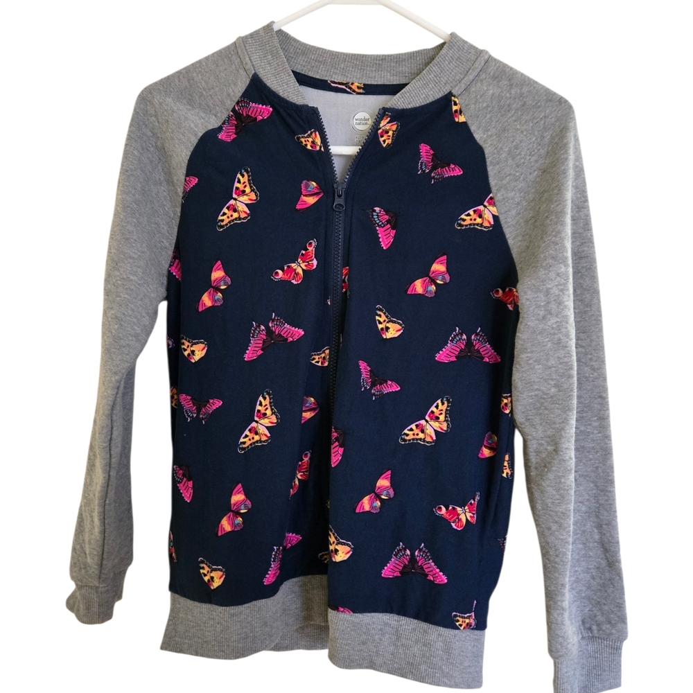wonder nation Navy Butterfly Zip-Up Hoodie with Gray Sleeves
